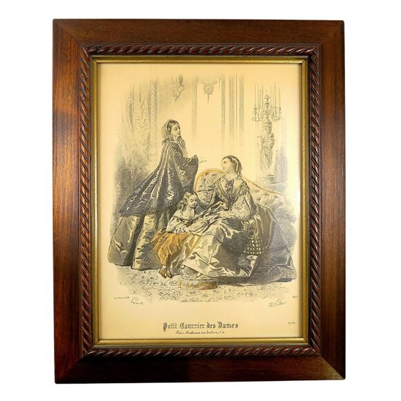 1850s Petit Courrier des Dames Fashion Plate - Mid-Century Repro - Framed 8x10 - Picture 1 of 5